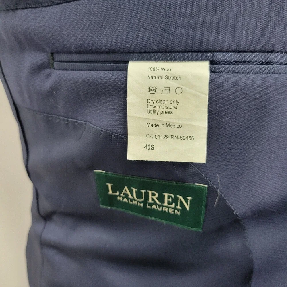 Lauren Ralph Lauren Men's Sport Coat Blazer Navy Blue Stretch Wool‎ Size 40S